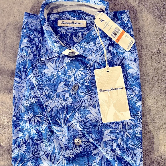 Tommy Bahama Short Sleeve Shirt Mens Small Blue Button Up Collared 100% Silk NWT - Picture 3 of 13